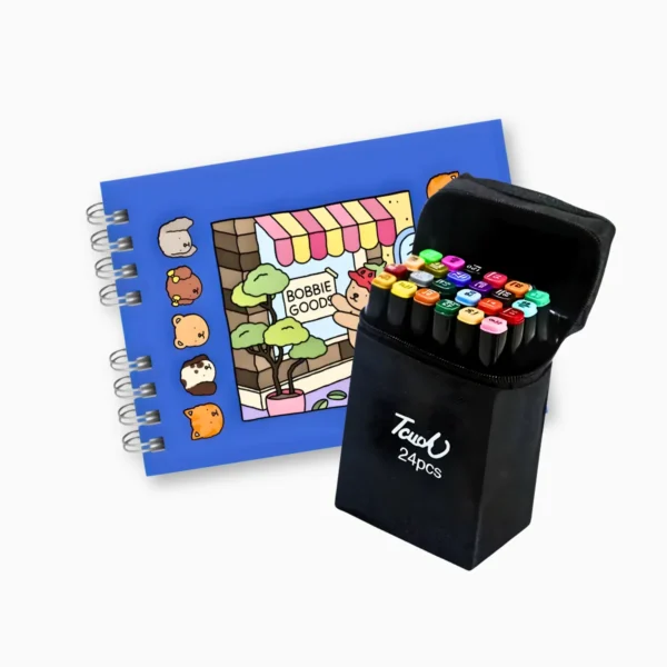 Kit Livro De Colorir Capa Dura Azul Com 24 Canetinhas