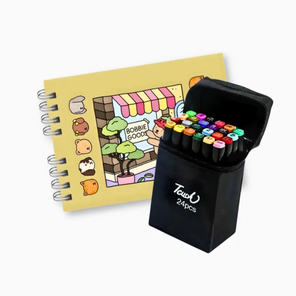 Kit Livro De Colorir Capa Dura Amarelo Com 24 Canetinhas